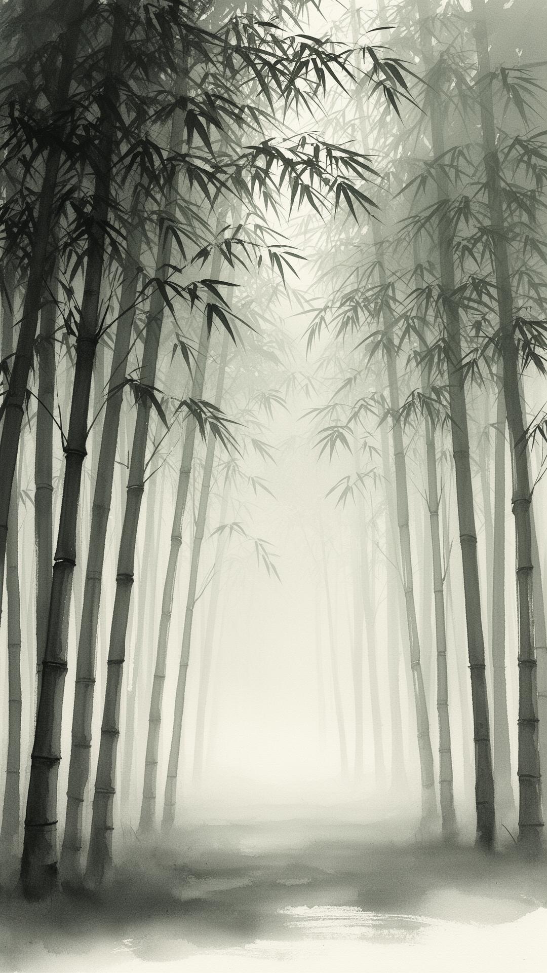 Misty bamboo grove
